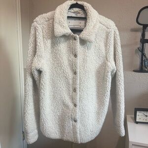 HEM & THREAD Soft White Sherpa Button Up Jacket Cardigan Size Small
